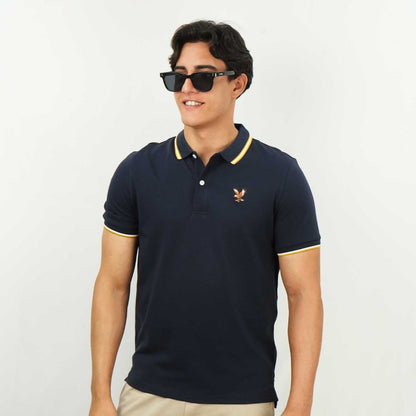 Men's Cotton Lycra Pique Polo - Slim Fit, Eagle Embroidery - Giordano