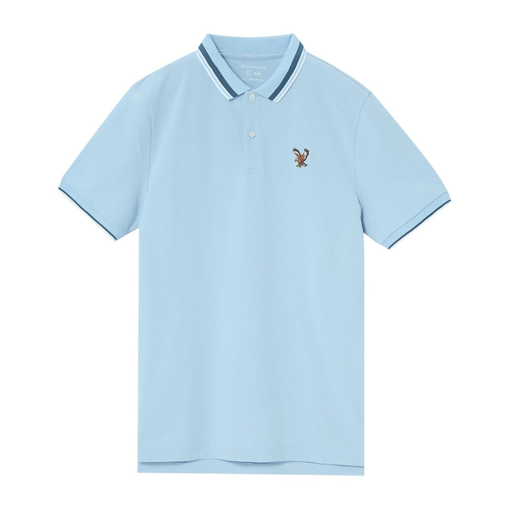Men's Cotton Lycra Pique Polo - Slim Fit, Eagle Embroidery S - Shop Giordano
