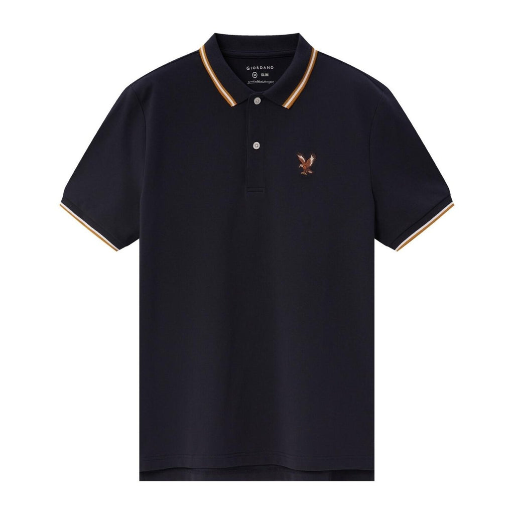Men's Cotton Lycra Pique Polo - Slim Fit, Eagle Embroidery S - Shop Giordano