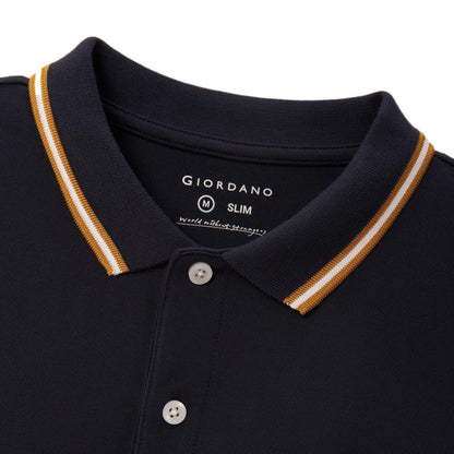 Men's Cotton Lycra Pique Polo - Slim Fit, Eagle Embroidery - Giordano