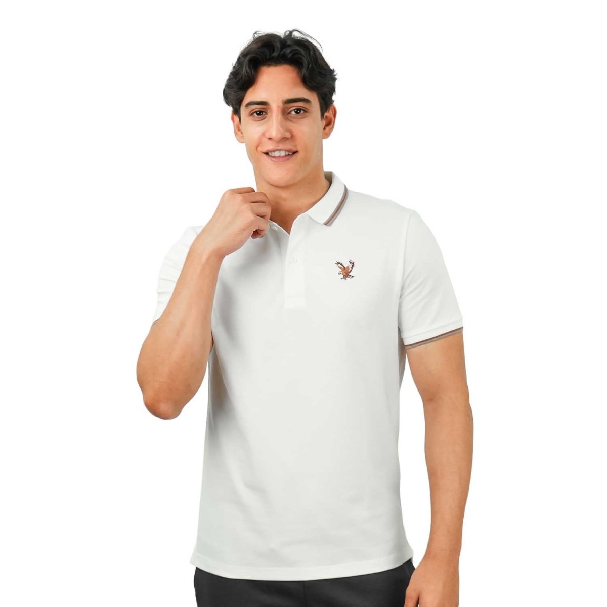 Men's Cotton Lycra Pique Polo - Slim Fit, Eagle Embroidery - Giordano