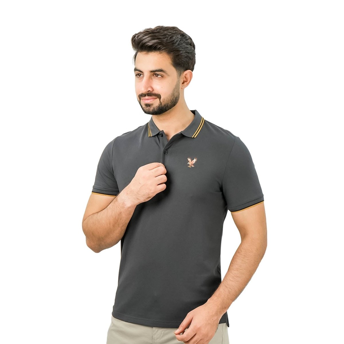Men's Cotton Lycra Pique Polo - Slim Fit, Eagle Embroidery - Giordano