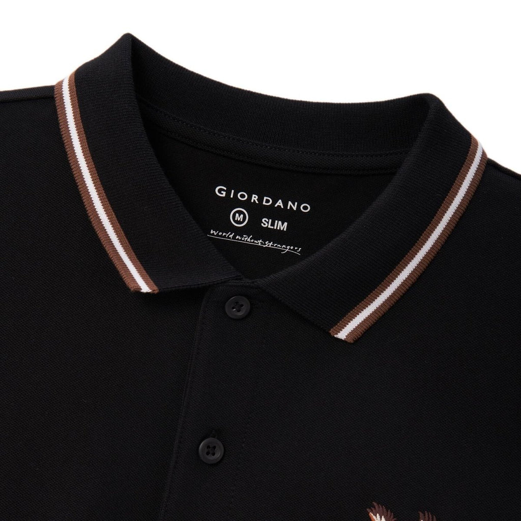 Men's Cotton Lycra Pique Polo - Slim Fit, Eagle Embroidery S - Shop Giordano