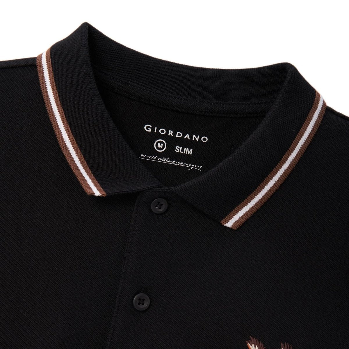 Men's Cotton Lycra Pique Polo - Slim Fit, Eagle Embroidery - Giordano