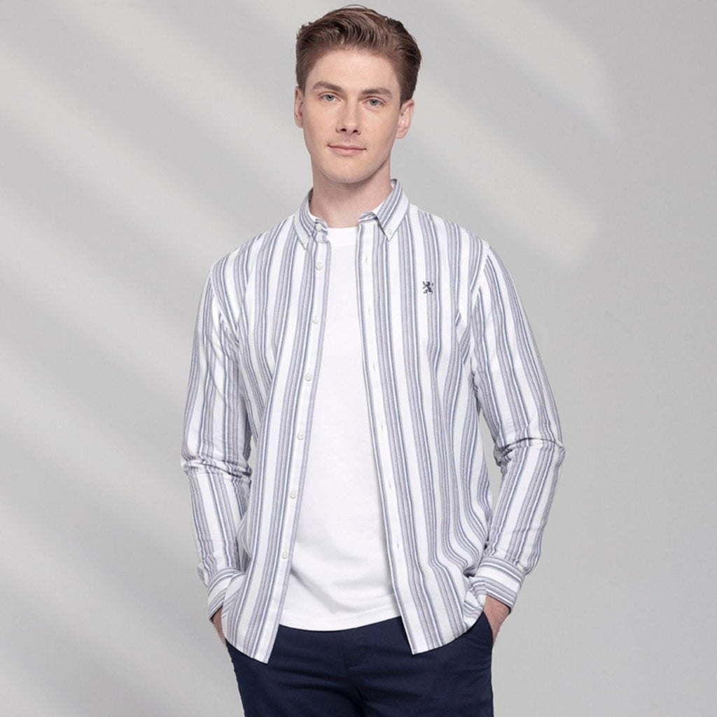 Men's Cotton Oxford Shirt - Small Lion Embroidery, Slim Fit, Full Button S - Shop Giordano