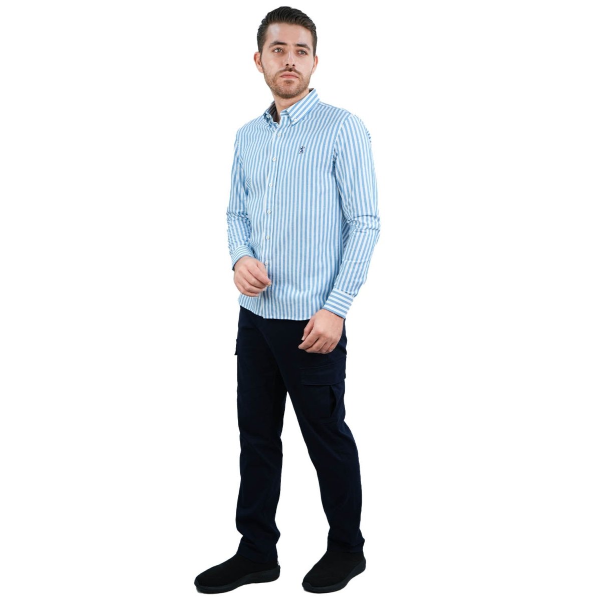 Men's Cotton Oxford Shirt - Small Lion Embroidery, Slim Fit, Full Button - Giordano