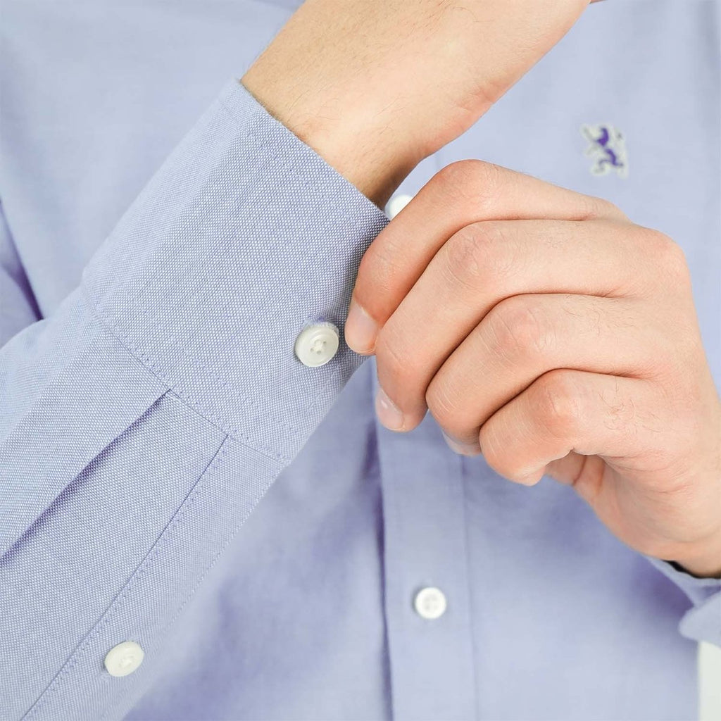Giordano Men's Cotton Oxford Shirt - Small Lion Embroidery, Slim Fit, Full Button - Premium Shirts
