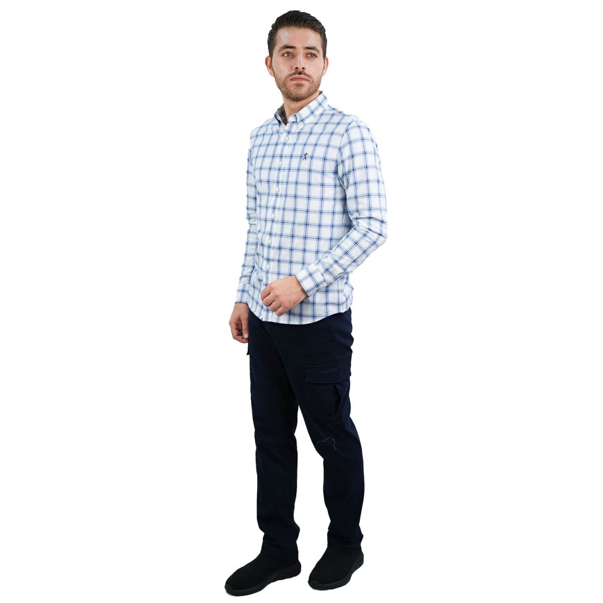 Men's Cotton Oxford Shirt - Small Lion Embroidery, Slim Fit, Full Button - Giordano