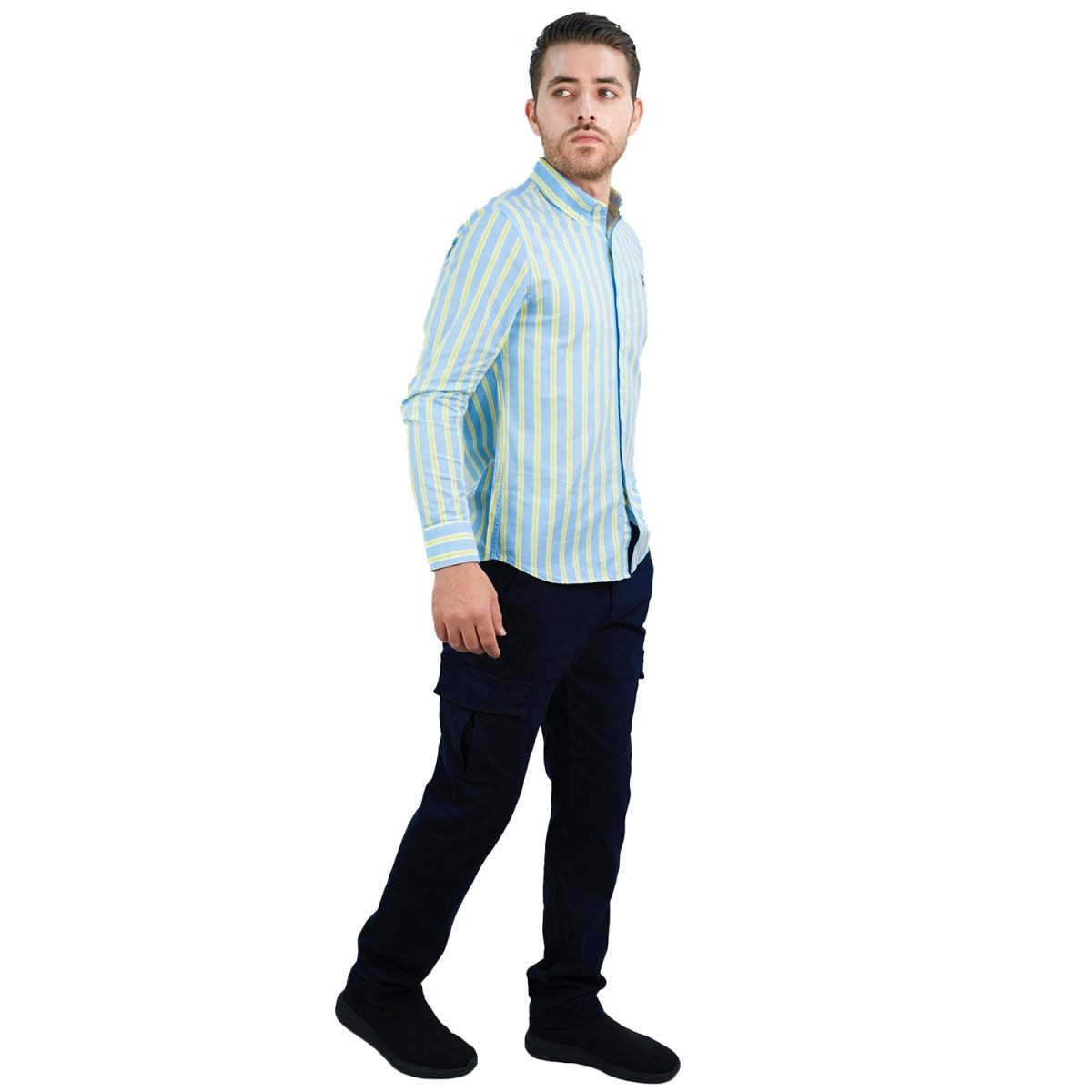 Men's Cotton Oxford Shirt - Small Lion Embroidery, Slim Fit, Full Button - Giordano