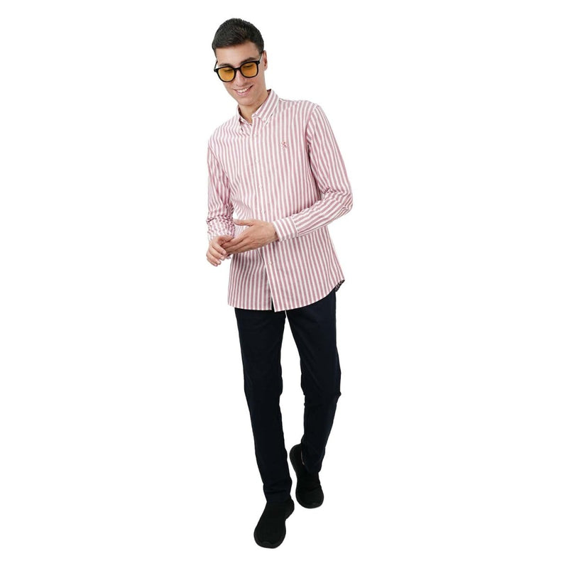 Giordano Men's Cotton Oxford Shirt - Small Lion Embroidery, Slim Fit, Full Button - Premium Shirts
