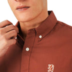 Giordano Men's Cotton Oxford Shirt - Small Lion Embroidery, Slim Fit, Full Button - Premium Shirts