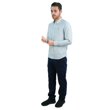 Men's Cotton Oxford Shirt - Small Lion Embroidery, Slim Fit, Full Button - Giordano