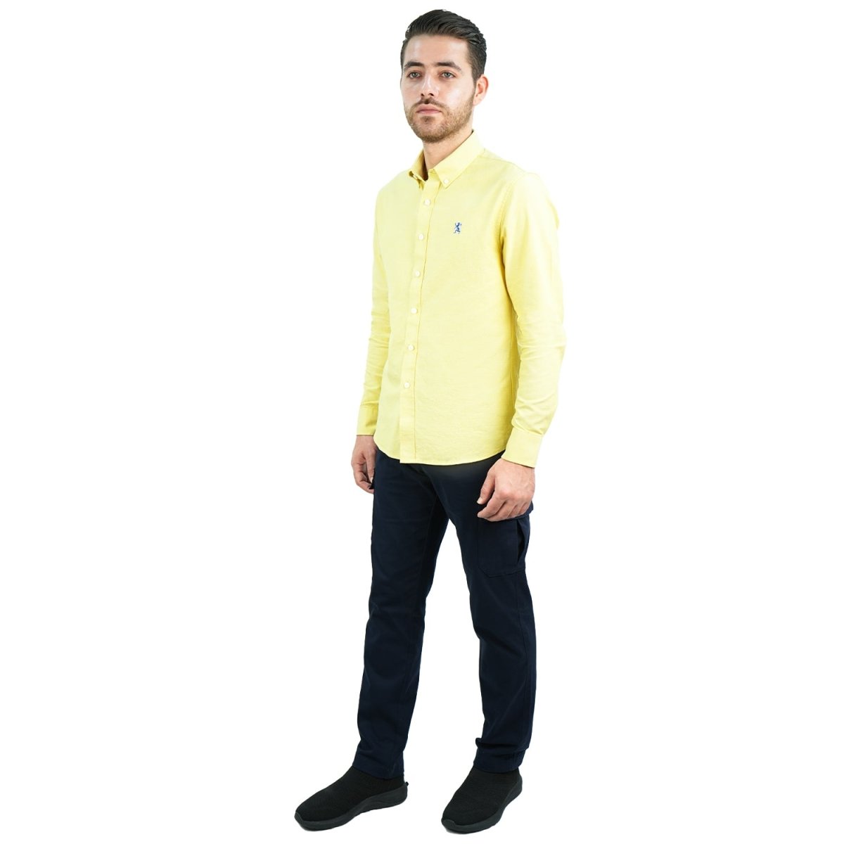Men's Cotton Oxford Shirt - Small Lion Embroidery, Slim Fit, Full Button - Giordano