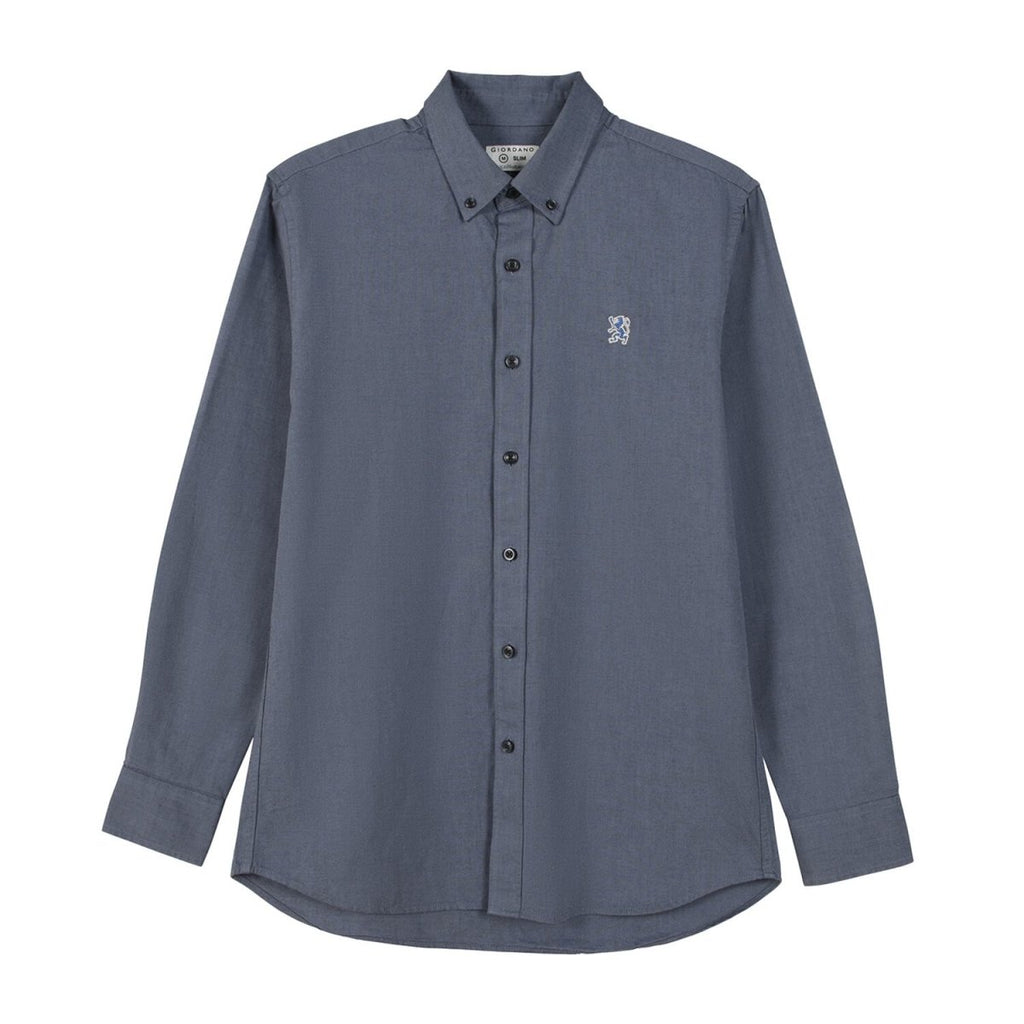 Men's Cotton Oxford Shirt - Small Lion Embroidery, Slim Fit, Full Button S - Shop Giordano