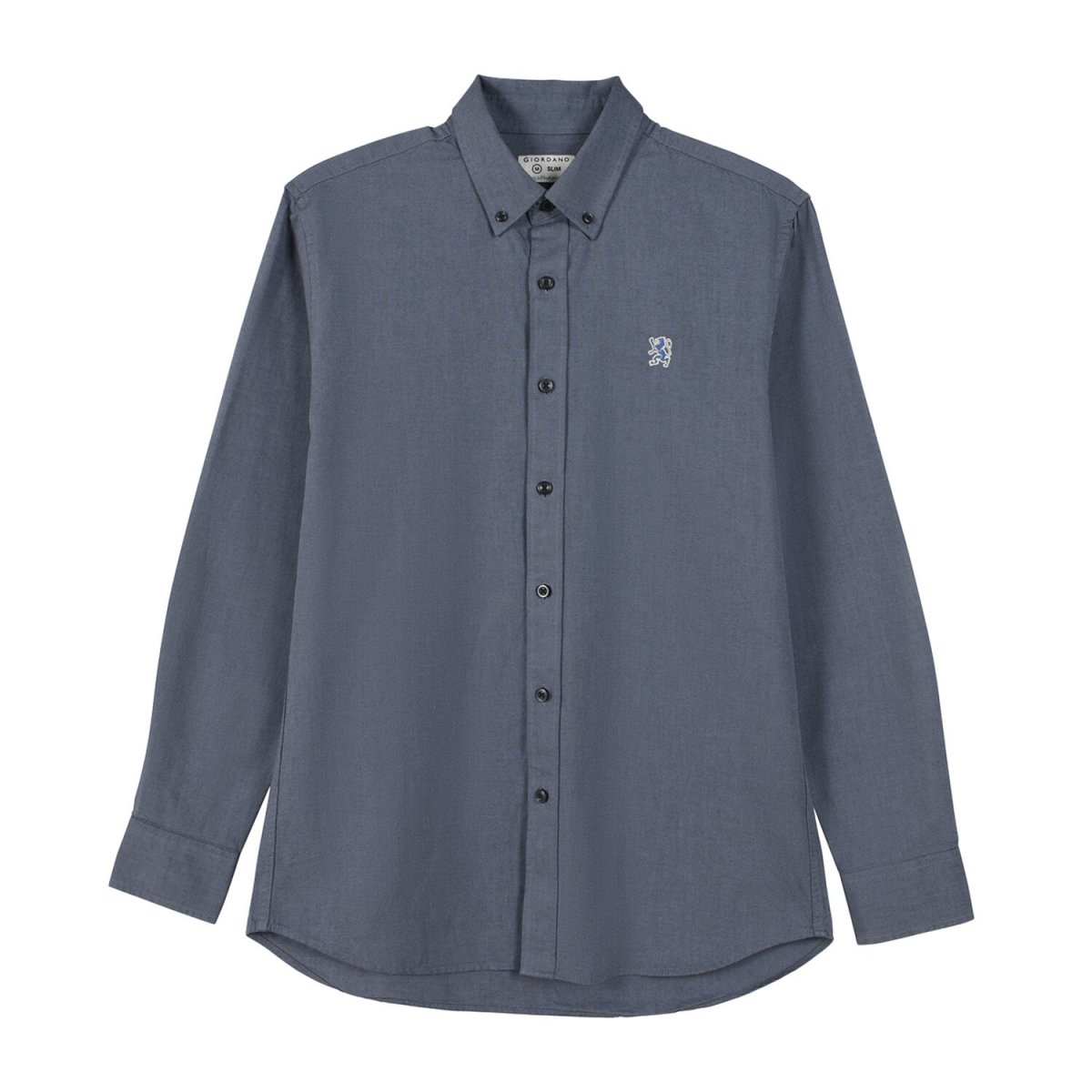 Men's Cotton Oxford Shirt - Small Lion Embroidery, Slim Fit, Full Button - Giordano