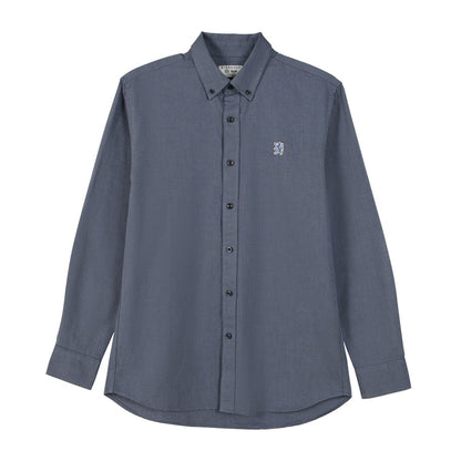 Men's Cotton Oxford Shirt - Small Lion Embroidery, Slim Fit, Full Button - Giordano