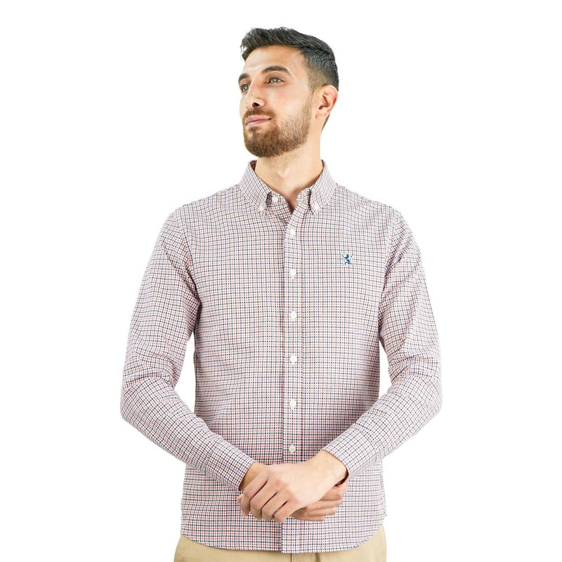 Men's Cotton Oxford Shirt - Small Lion Embroidery, Slim Fit, Full Button S - Shop Giordano