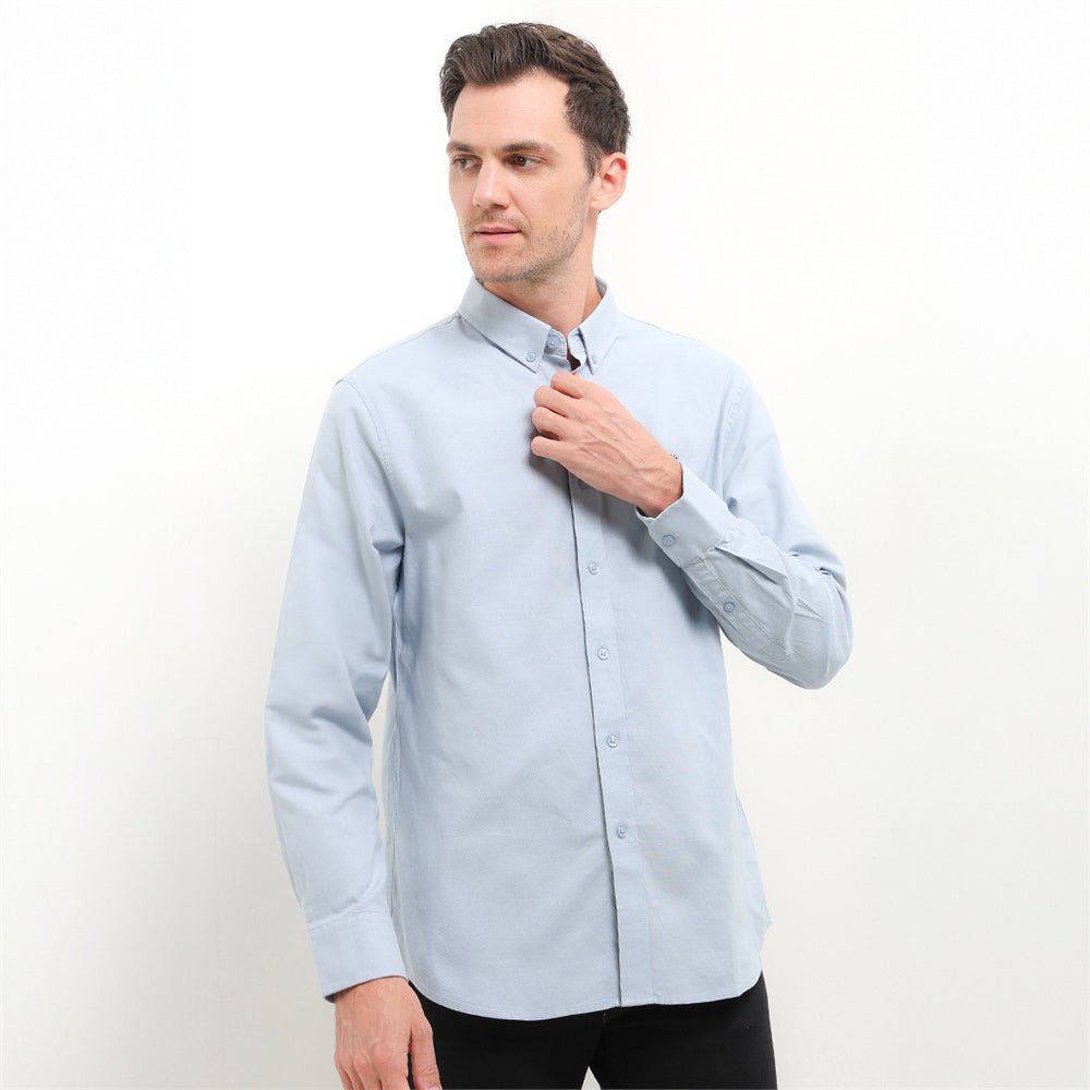 Men's Cotton Oxford Shirt - Small Lion Embroidery, Slim Fit, Full Button - Giordano