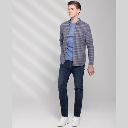 Men's Cotton Oxford Shirt - Small Lion Embroidery, Slim Fit, Full Button - Giordano