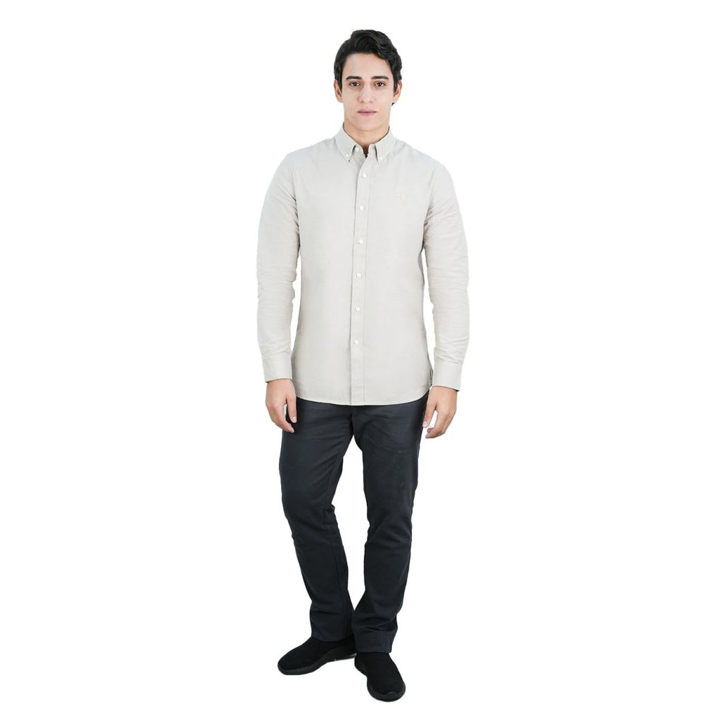 Men's Cotton Oxford Shirt - Small Lion Embroidery, Slim Fit, Full Button S - Shop Giordano