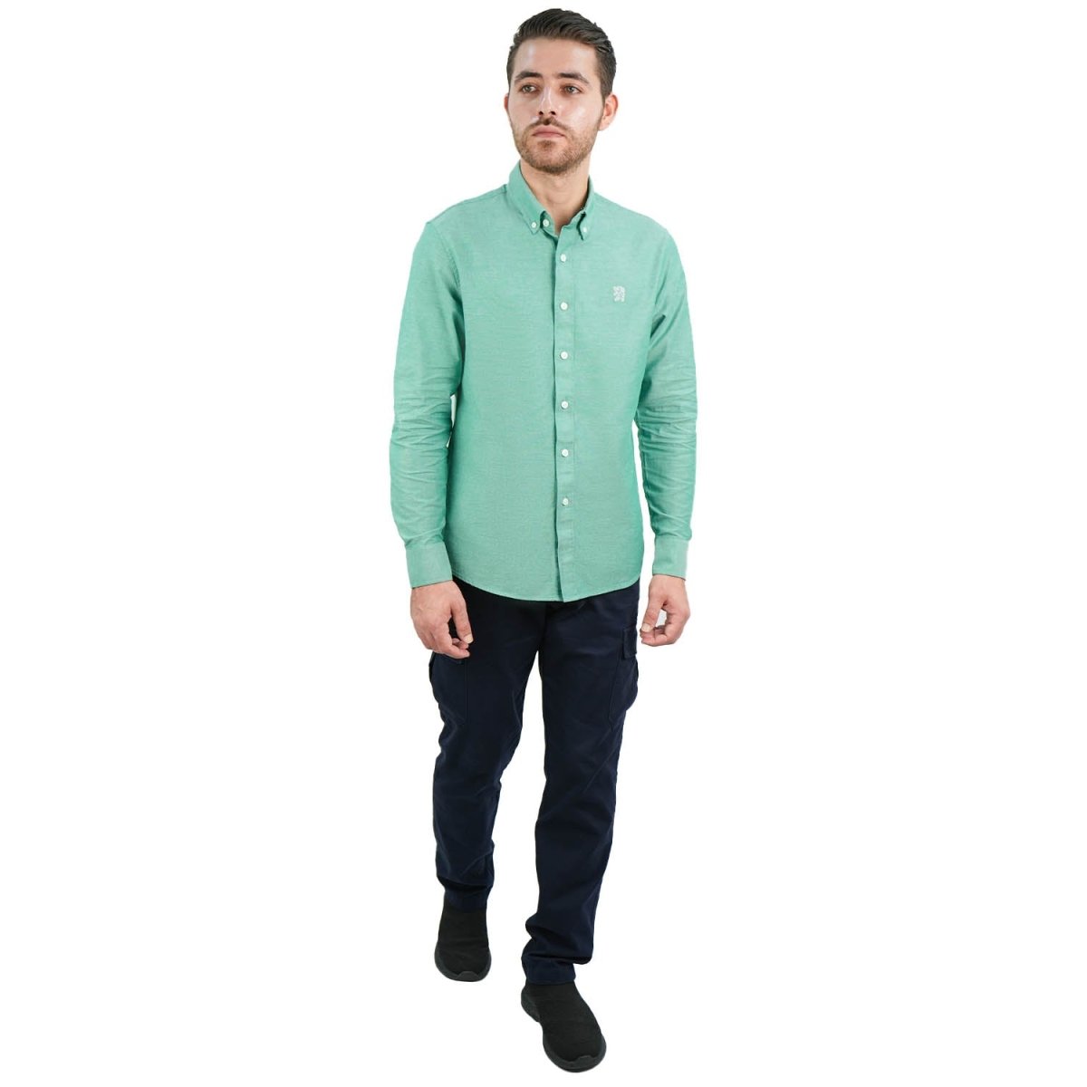 Men's Cotton Oxford Shirt - Small Lion Embroidery, Slim Fit, Full Button - Giordano