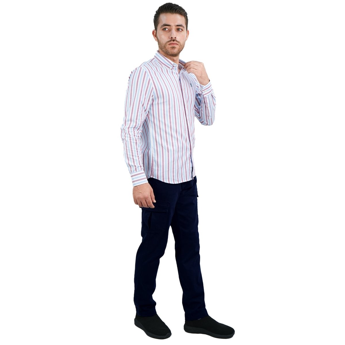 Men's Cotton Oxford Shirt - Small Lion Embroidery, Slim Fit, Full Button - Giordano