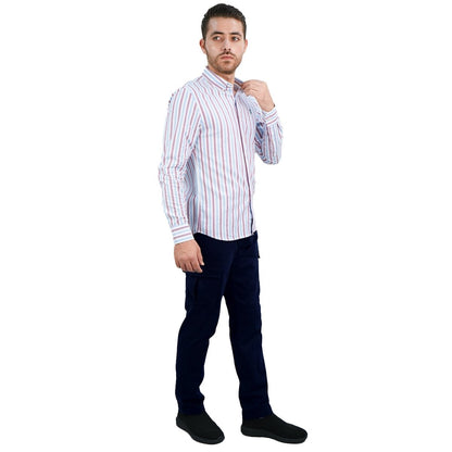 Men's Cotton Oxford Shirt - Small Lion Embroidery, Slim Fit, Full Button - Giordano
