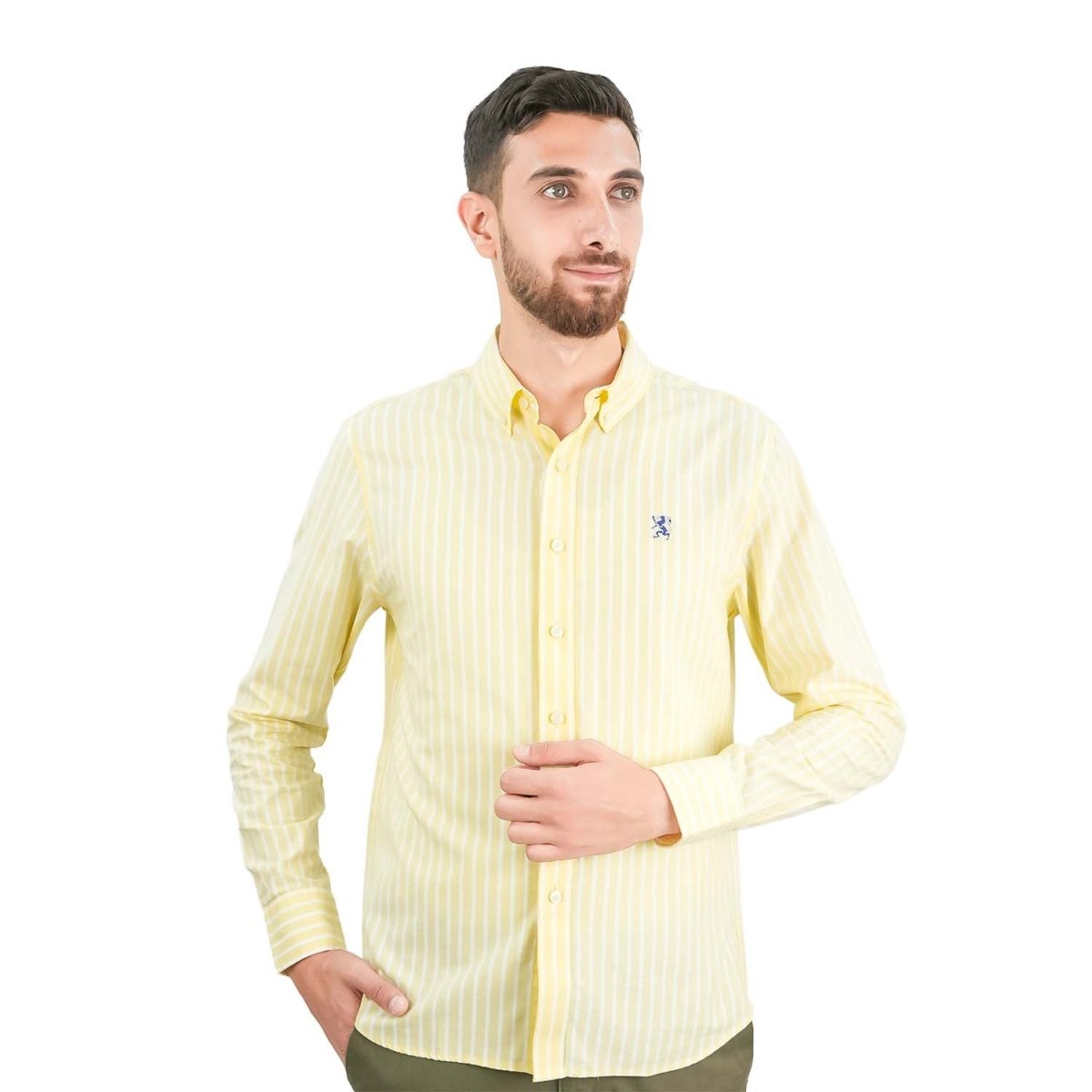 Men's Cotton Oxford Shirt - Small Lion Embroidery, Slim Fit, Full Button - Giordano