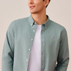 Men's Cotton Oxford Shirt - Small Lion Embroidery, Slim Fit, Full Button S - Shop Giordano