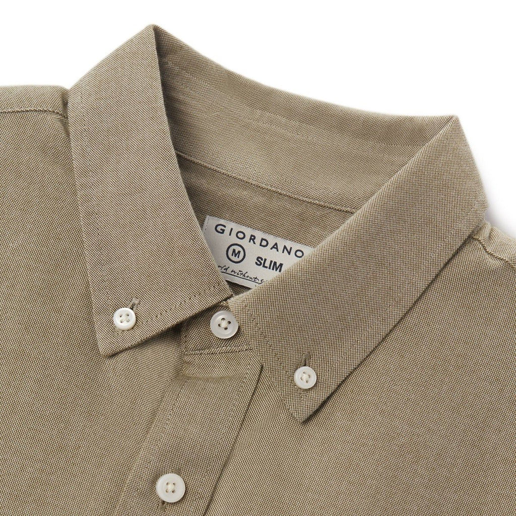Men's Cotton Oxford Shirt - Small Lion Embroidery, Slim Fit, Full Button S - Shop Giordano