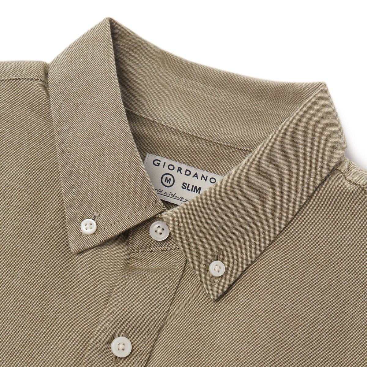 Men's Cotton Oxford Shirt - Small Lion Embroidery, Slim Fit, Full Button - Giordano