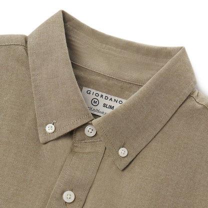 Men's Cotton Oxford Shirt - Small Lion Embroidery, Slim Fit, Full Button - Giordano