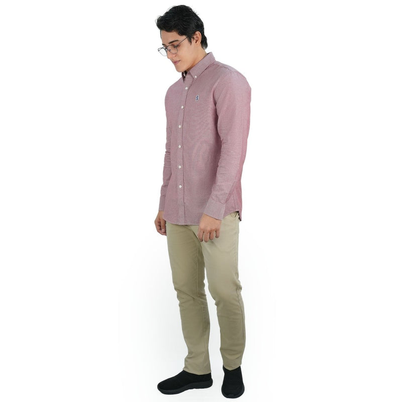 Men's Cotton Oxford Shirt - Small Lion Embroidery, Slim Fit, Full Button S - Shop Giordano