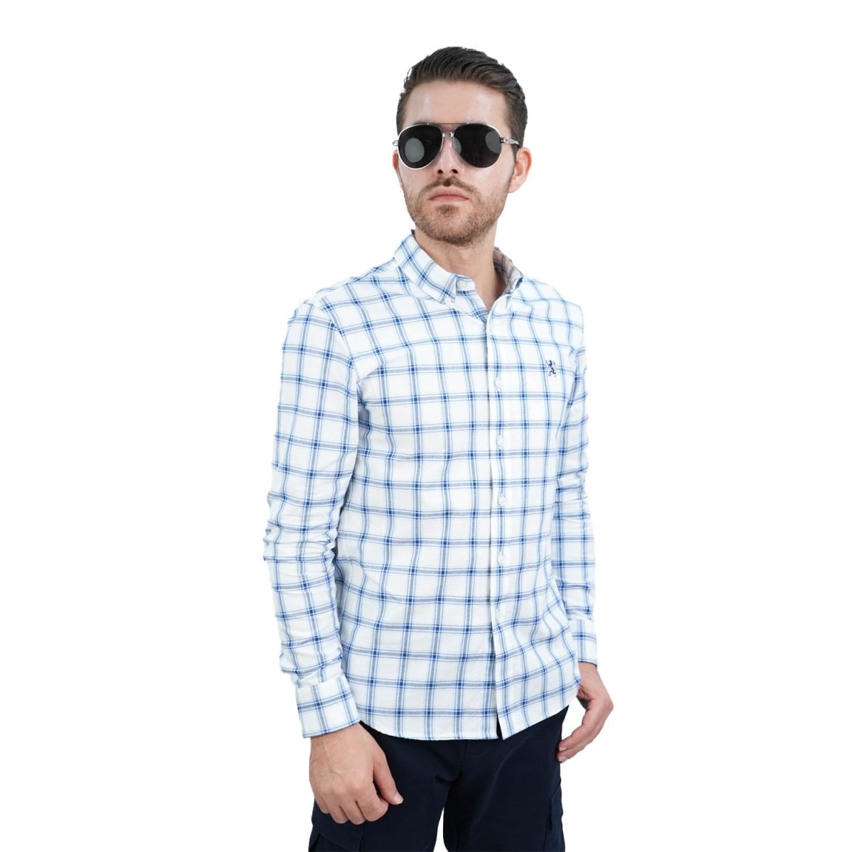 Men's Cotton Oxford Shirt - Small Lion Embroidery, Slim Fit, Full Button - Giordano