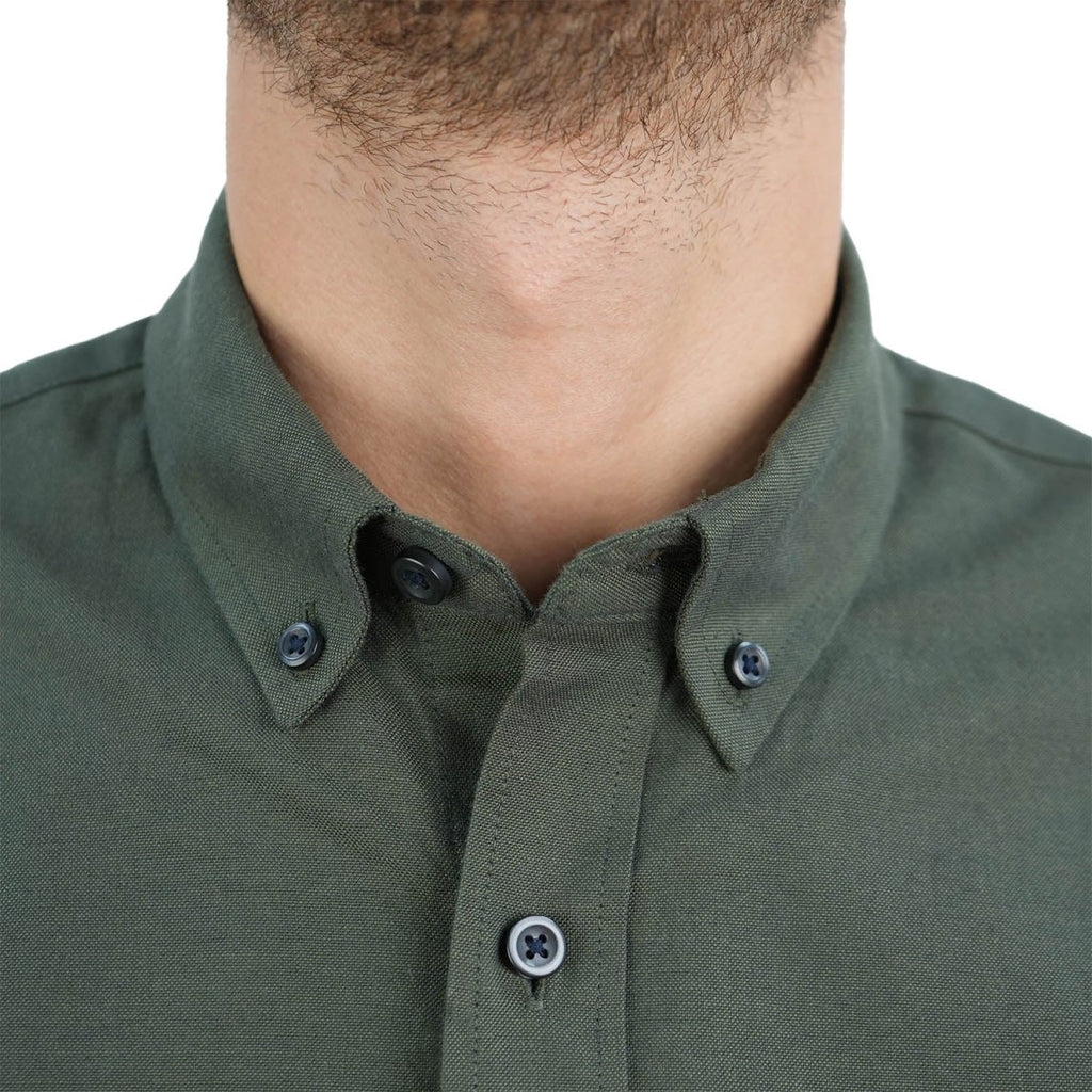 Giordano Men's Cotton Oxford Shirt - Small Lion Embroidery, Slim Fit, Full Button - Premium Shirts