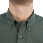 Giordano Men's Cotton Oxford Shirt - Small Lion Embroidery, Slim Fit, Full Button - Premium Shirts