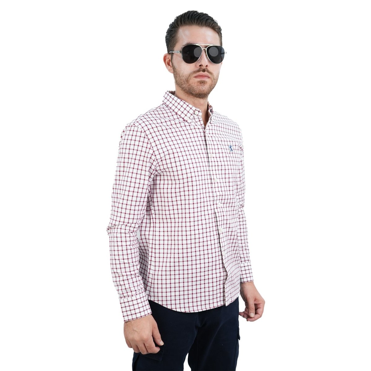 Men's Cotton Oxford Shirt - Small Lion Embroidery, Slim Fit, Full Button - Giordano
