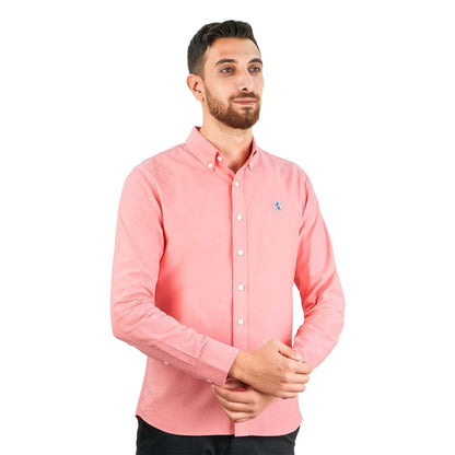 Men's Cotton Oxford Shirt - Small Lion Embroidery, Slim Fit, Full Button - Giordano