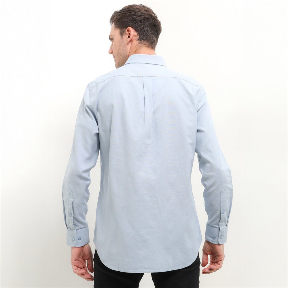 Men's Cotton Oxford Shirt - Small Lion Embroidery, Slim Fit, Full Button - Giordano