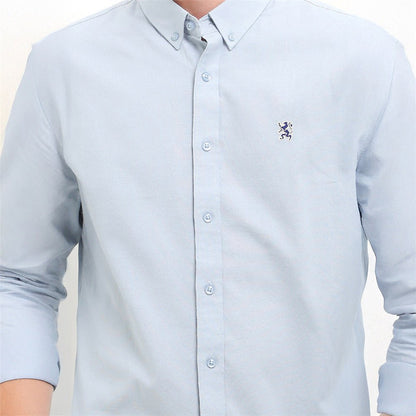 Men's Cotton Oxford Shirt - Small Lion Embroidery, Slim Fit, Full Button - Giordano