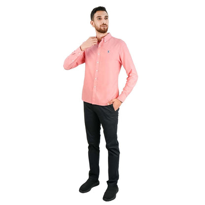 Men's Cotton Oxford Shirt - Small Lion Embroidery, Slim Fit, Full Button - Giordano