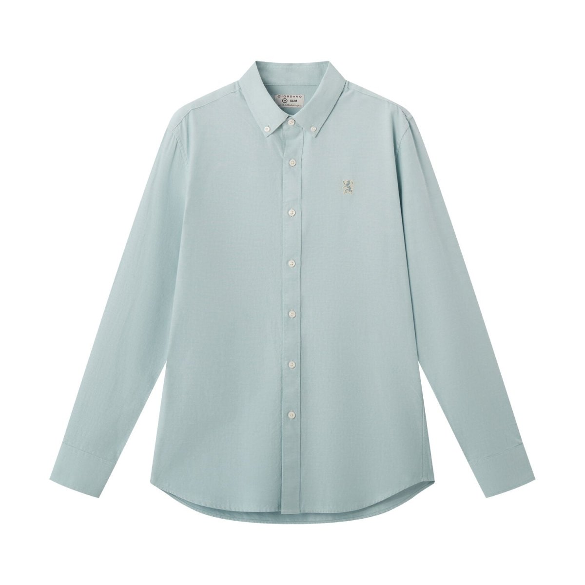 Men's Cotton Oxford Shirt - Small Lion Embroidery, Slim Fit, Full Button - Giordano