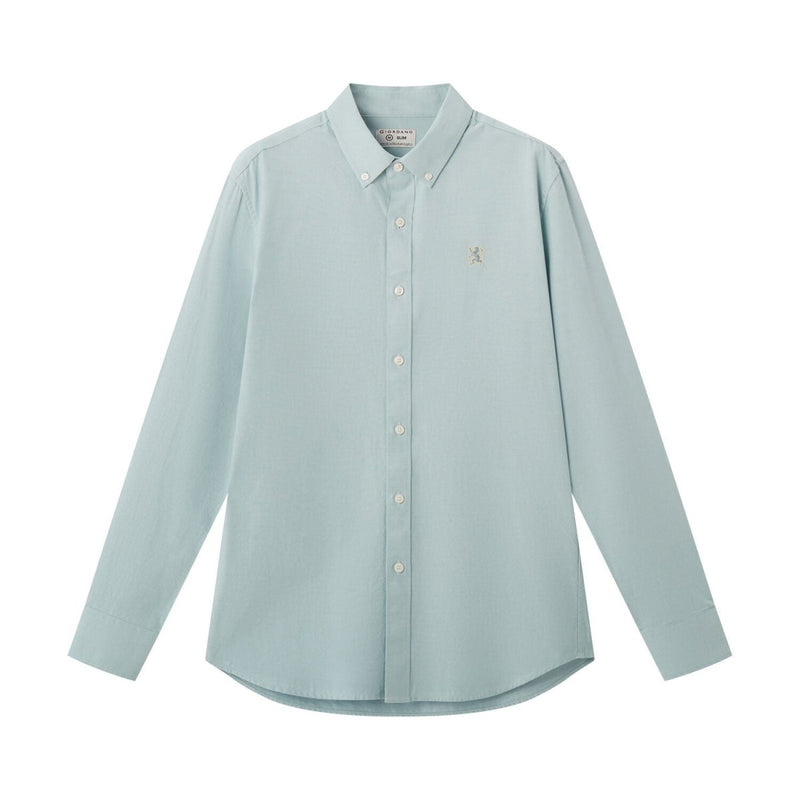 Men's Cotton Oxford Shirt - Small Lion Embroidery, Slim Fit, Full Button S - Shop Giordano