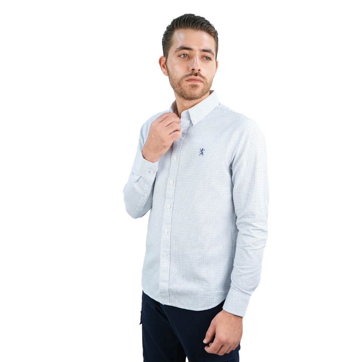 Men's Cotton Oxford Shirt - Small Lion Embroidery, Slim Fit, Full Button - Giordano