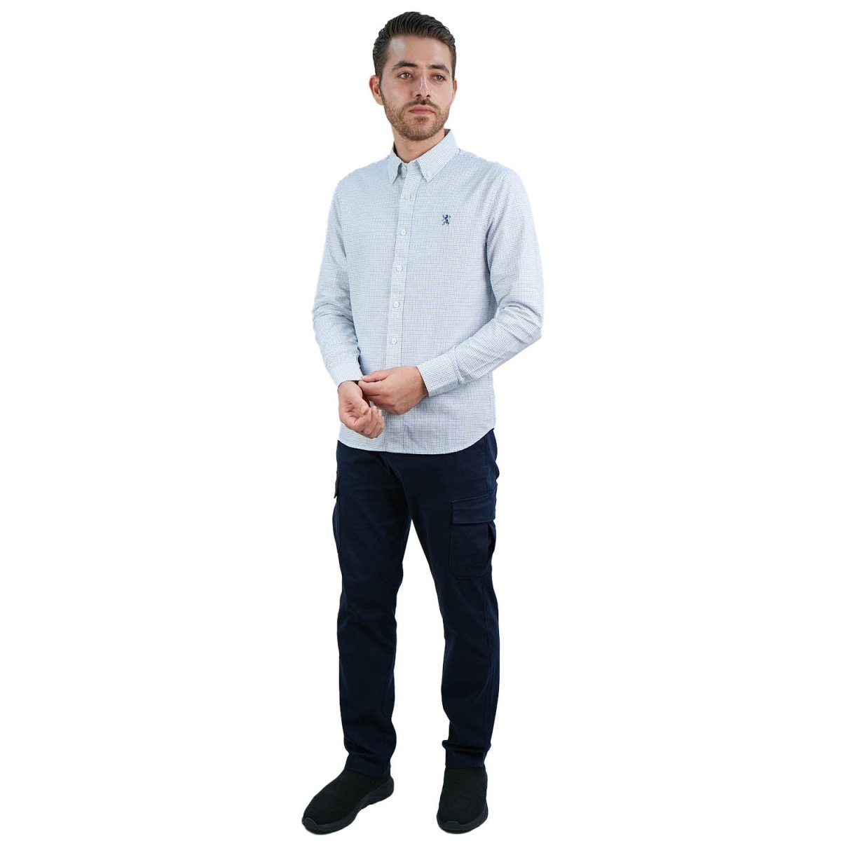 Men's Cotton Oxford Shirt - Small Lion Embroidery, Slim Fit, Full Button - Giordano