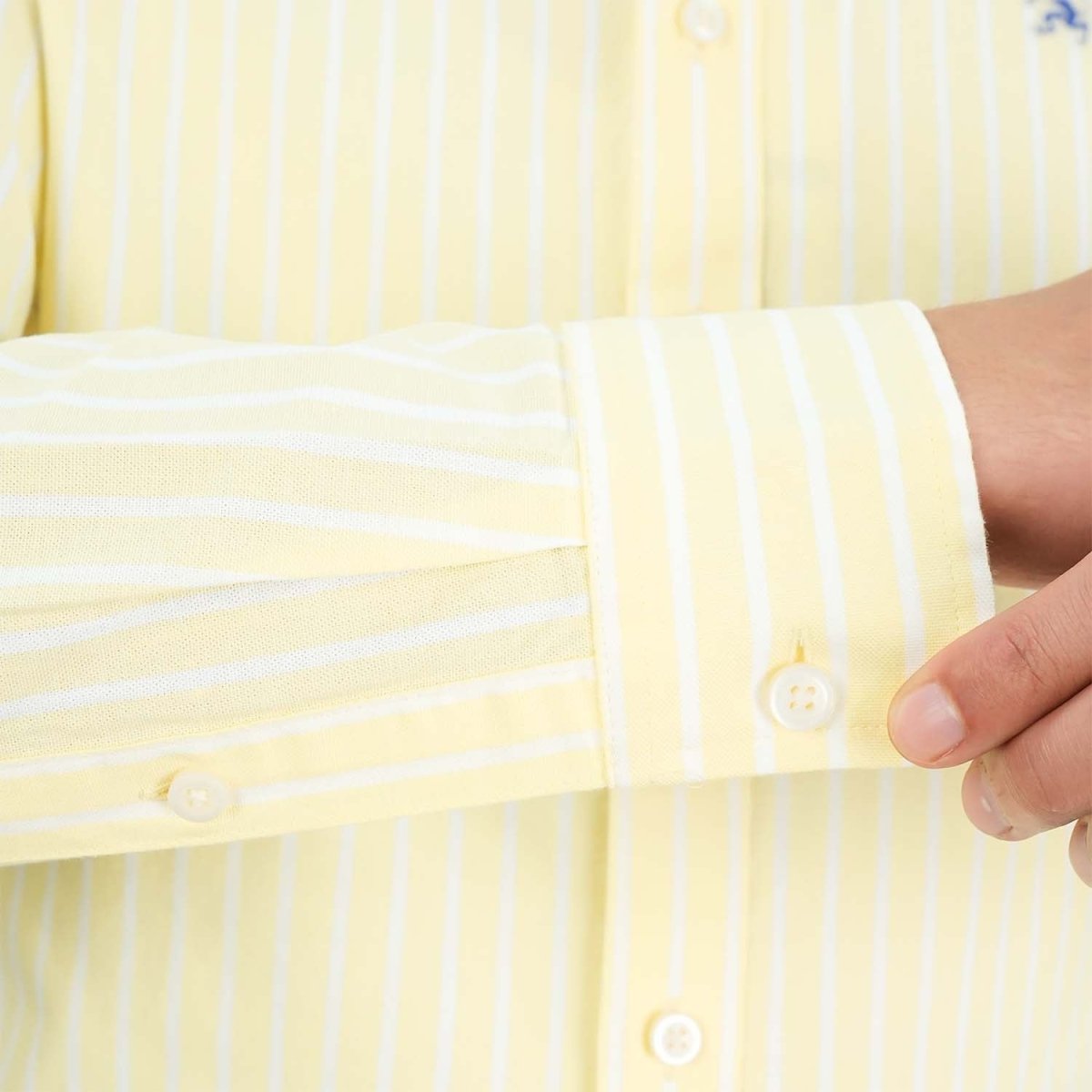 Men's Cotton Oxford Shirt - Small Lion Embroidery, Slim Fit, Full Button - Giordano