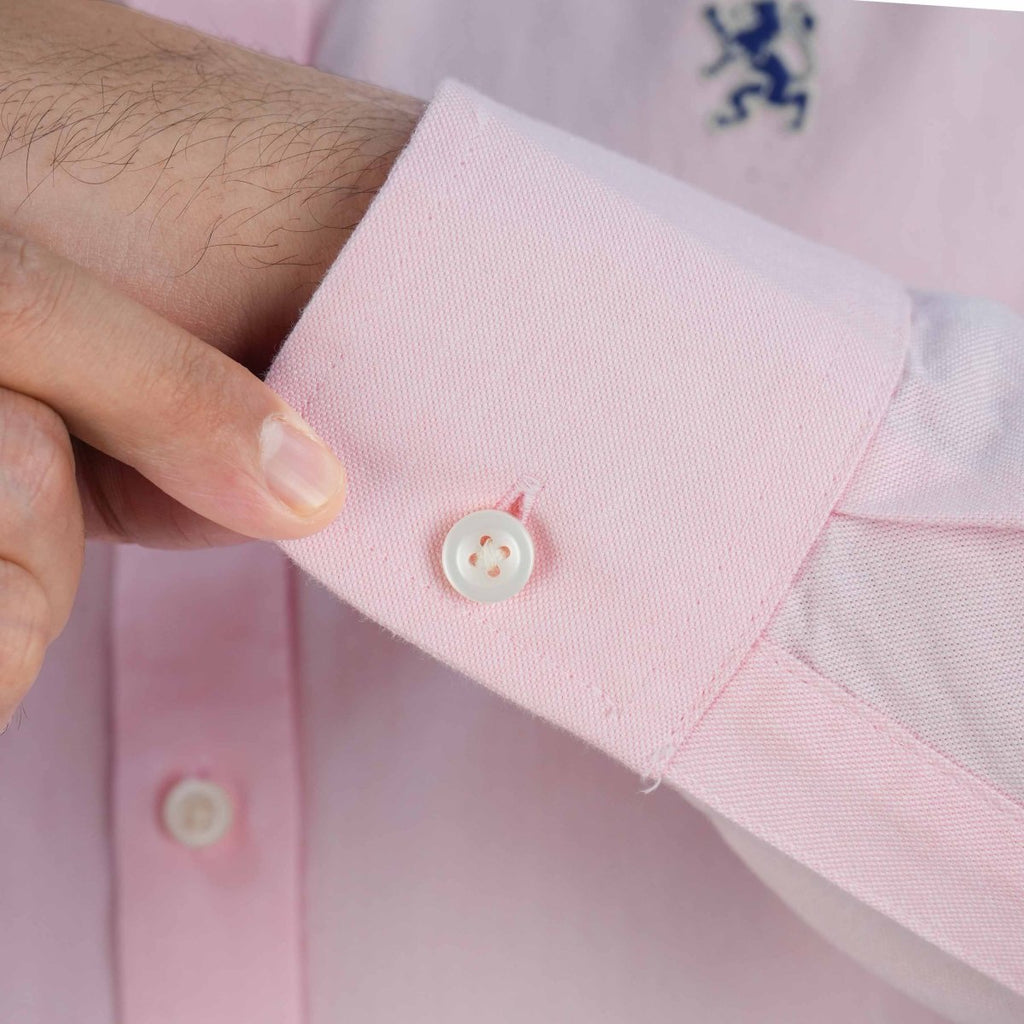 Men's Cotton Oxford Shirt - Small Lion Embroidery, Slim Fit, Full Button S - Shop Giordano