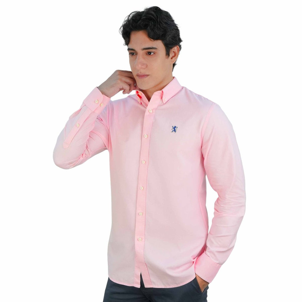 Men's Cotton Oxford Shirt - Small Lion Embroidery, Slim Fit, Full Button S - Shop Giordano