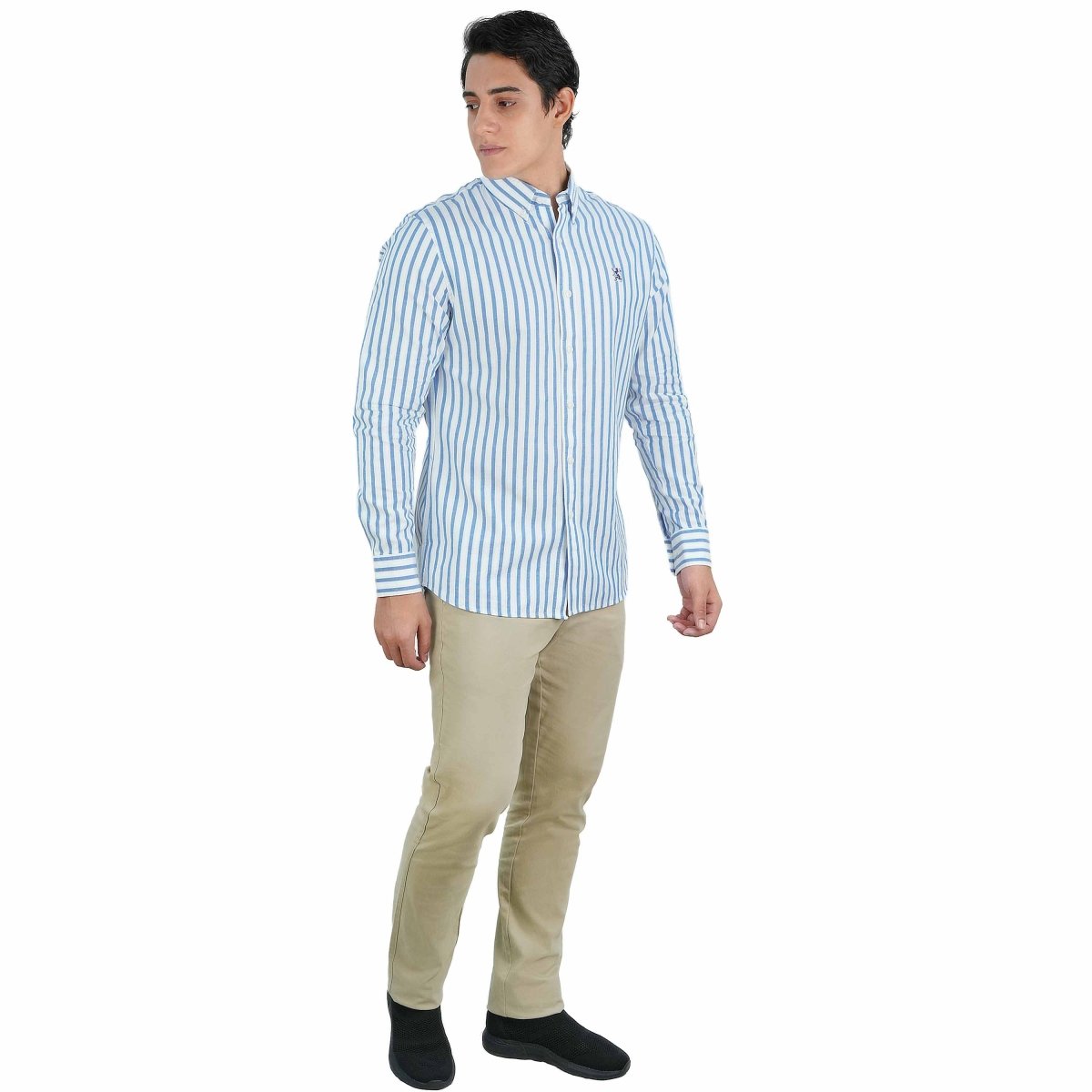 Men's Cotton Oxford Shirt - Small Lion Embroidery, Slim Fit, Full Button S - Shop Giordano