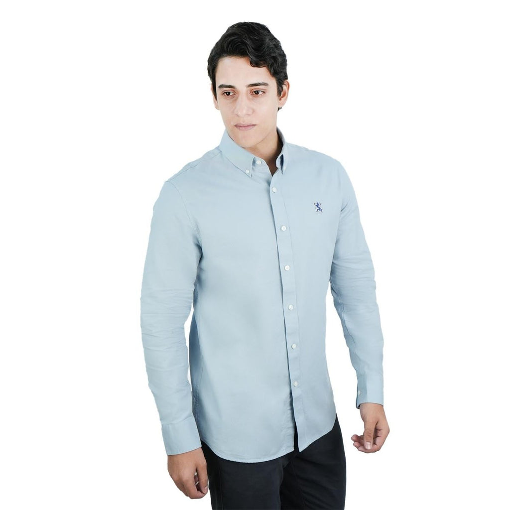 Men's Cotton Oxford Shirt - Small Lion Embroidery, Slim Fit, Full Button S - Shop Giordano